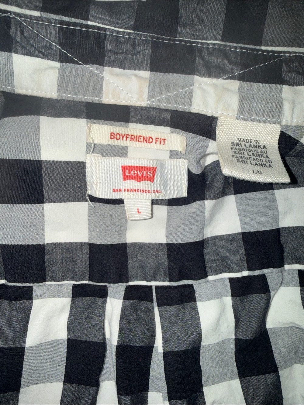 Levi's Black and White Gingham Boyfriend Button-Down Shirt